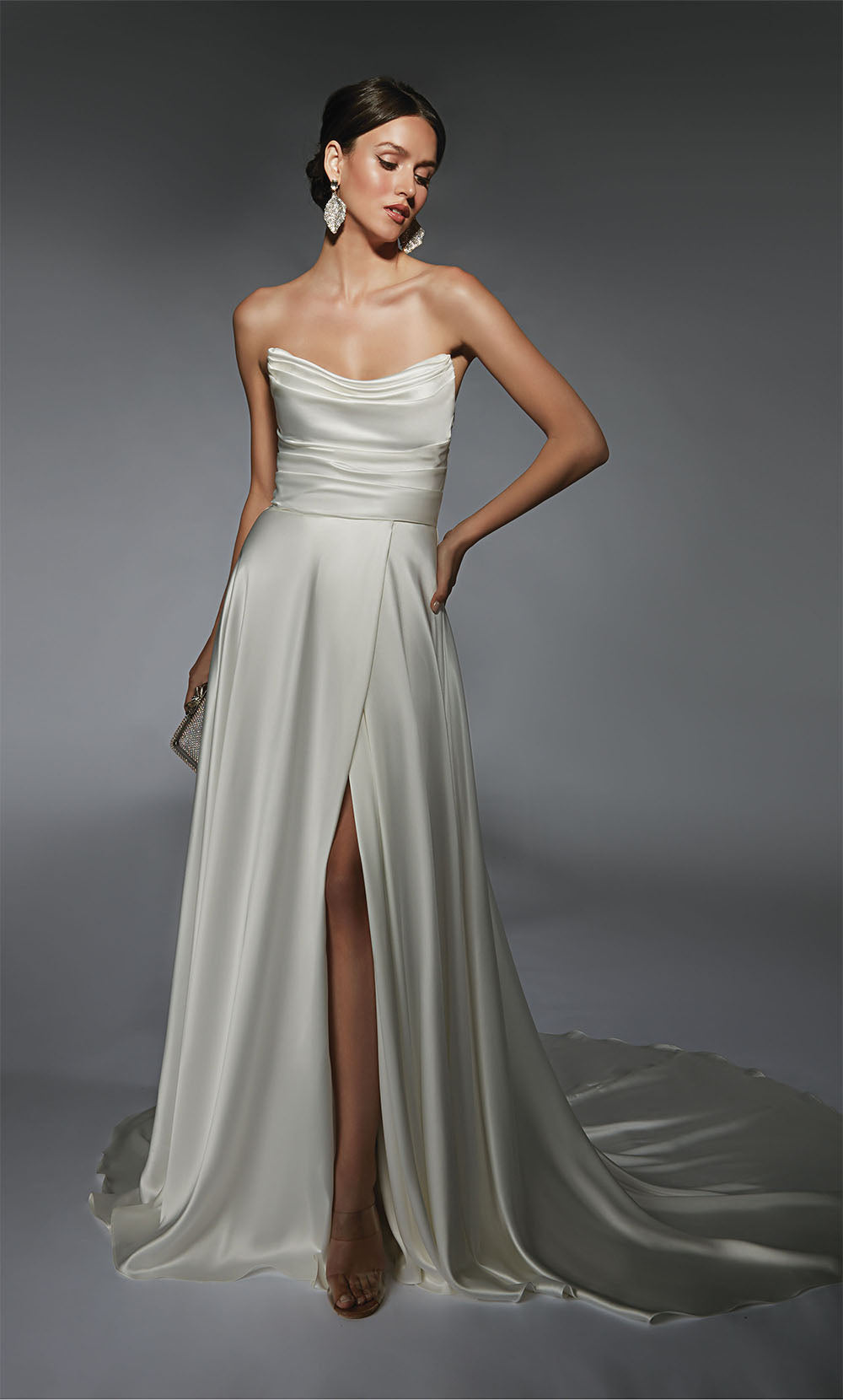 ALYCE Paris 7107 Bridal Cowl Neckline Slit A Line Dress