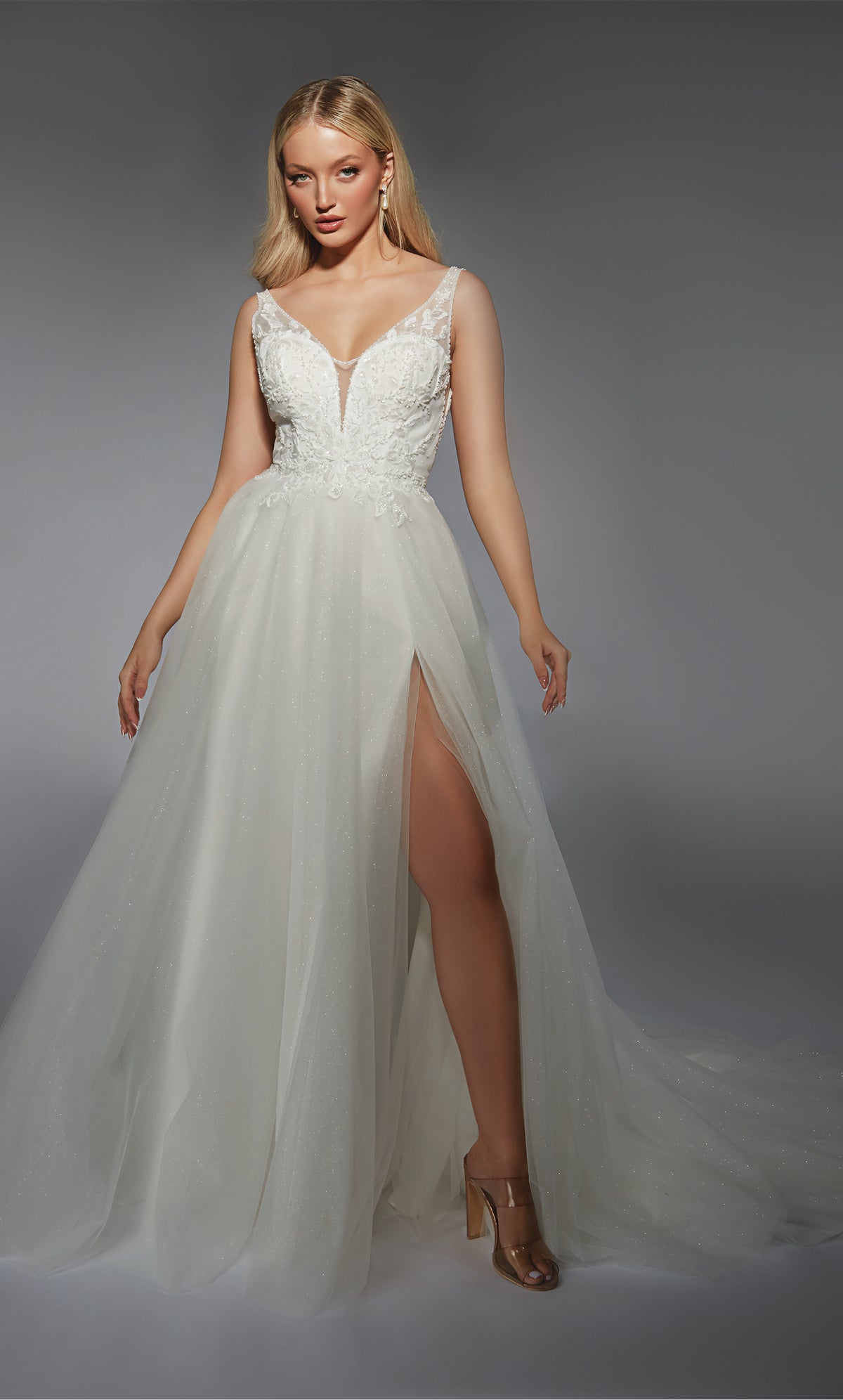 ALYCE Paris 7125 Bridal V-neckline Shimmery/sparkly A Line Dress