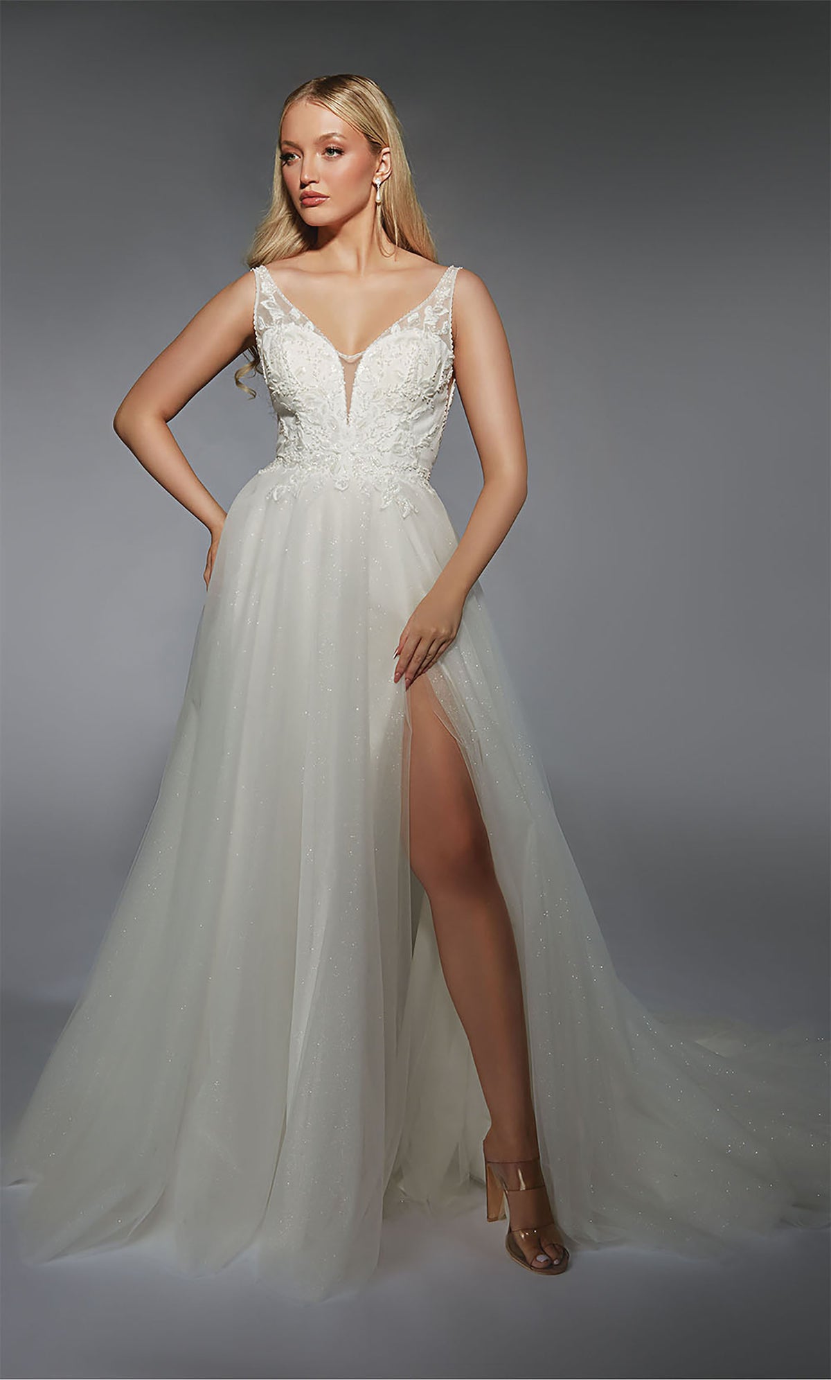 ALYCE Paris 7125 Bridal V-neckline Shimmery/sparkly A Line Dress