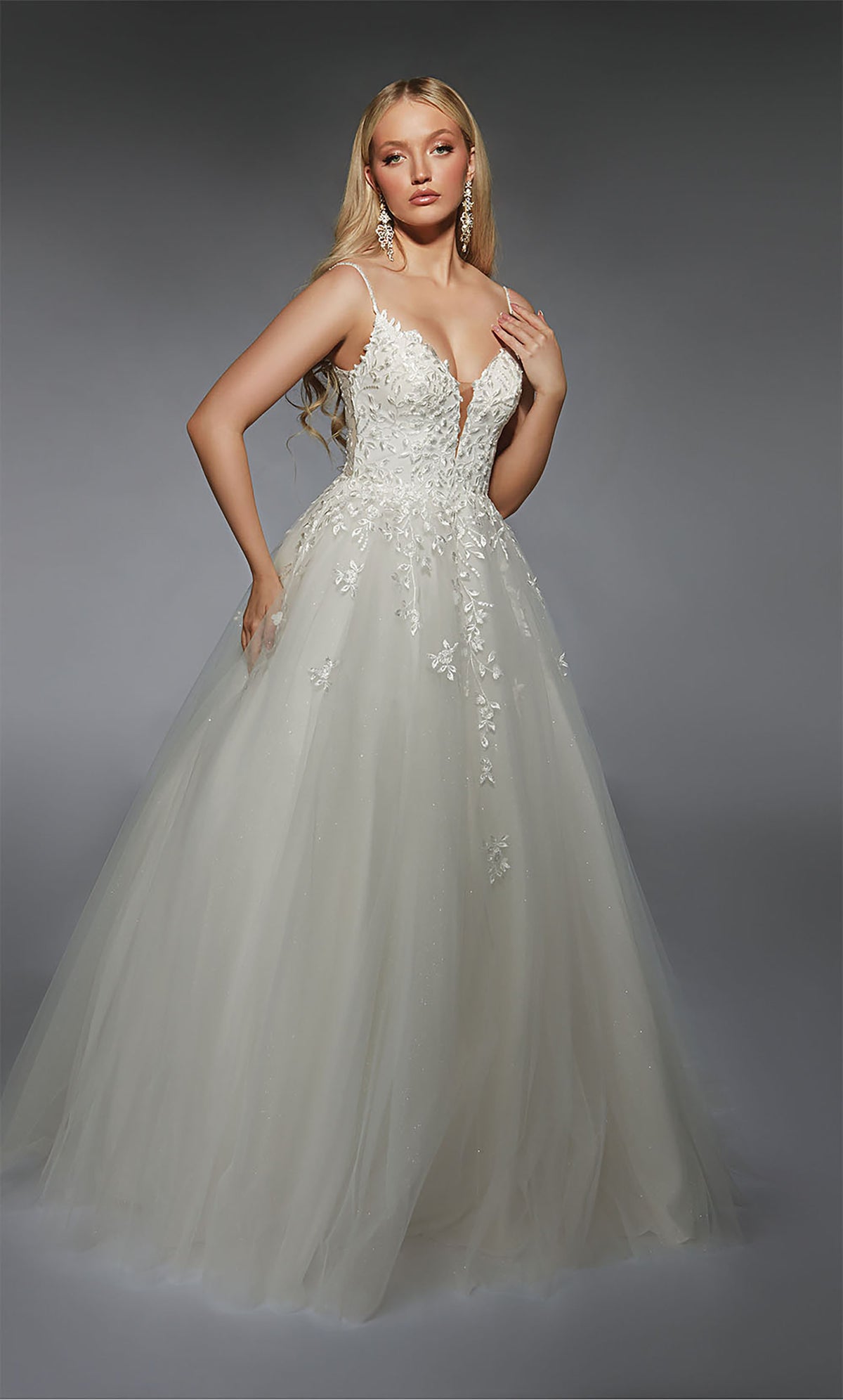 ALYCE Paris 7127 Bridal Plunging Neckline Shimmery/sparkly Ballgown Dress