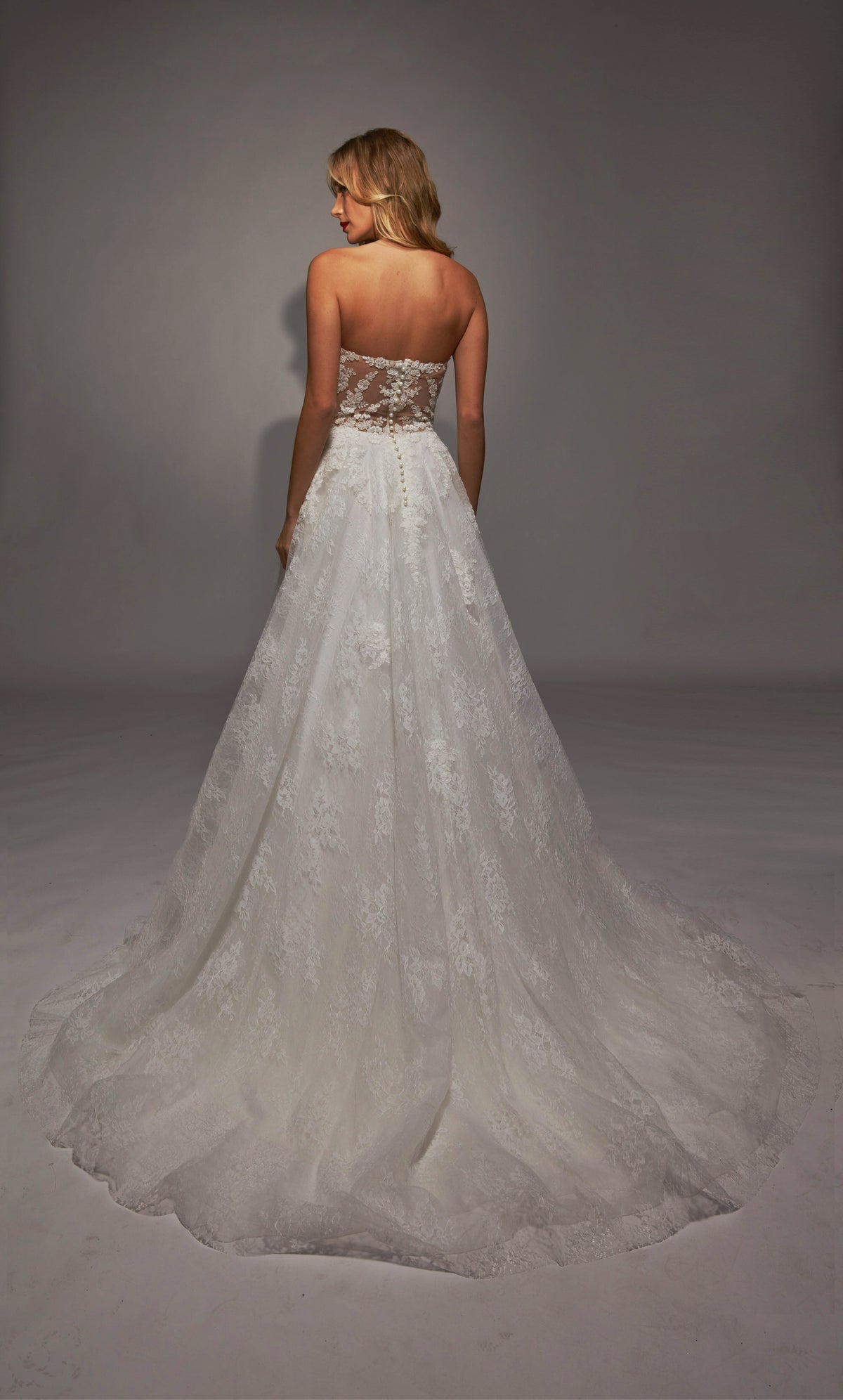 ALYCE Paris 7154 Bridal Plunging Neckline Buttons A Line Dress