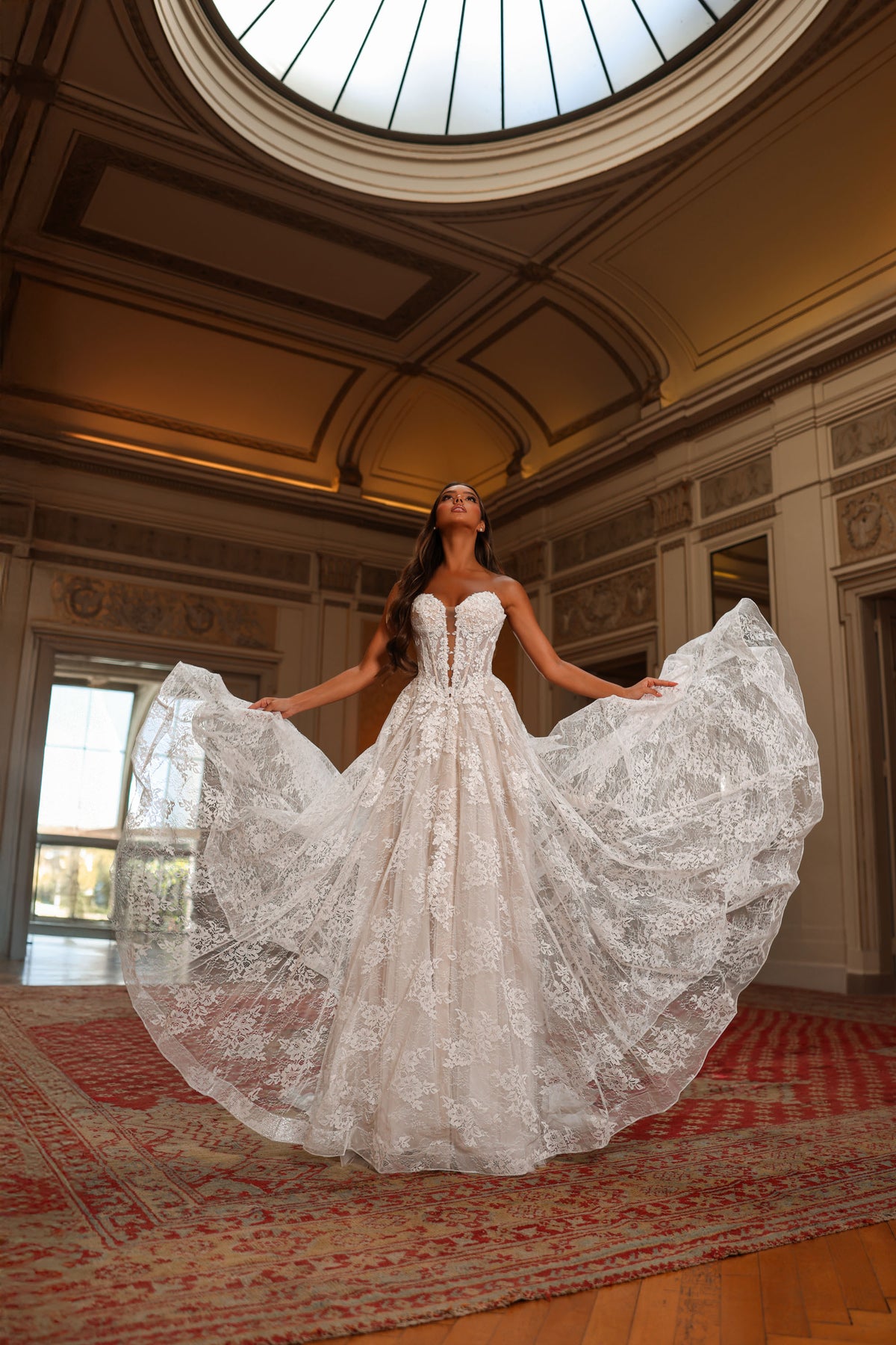 ALYCE Paris 7154 Bridal Plunging Neckline Buttons A Line Dress