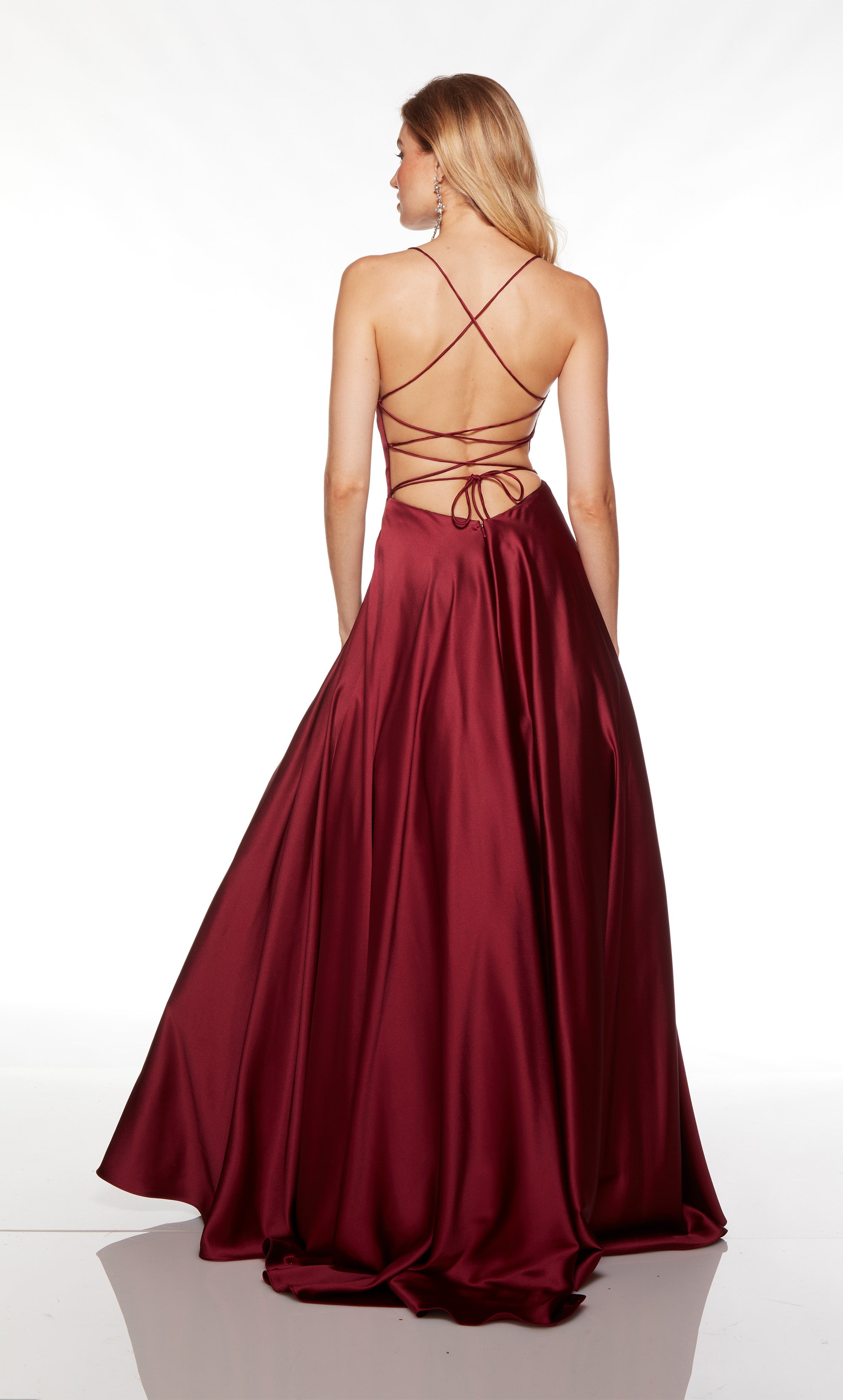 Dark red prom dress with a scoop neck and pockets. COLOR-SWATCH_1761__BLACK-CHERRY