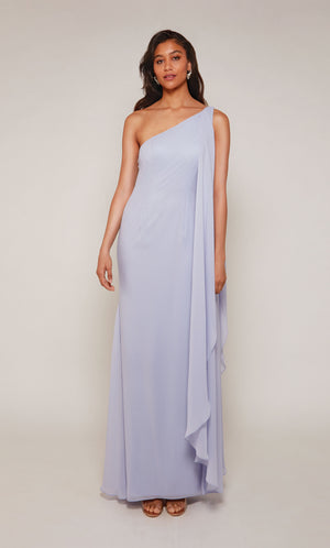 One shoulder mother of the bride dress with an cascading drape in light periwinkle. Color-SWATCH_27603__LIGHT-PERIWINKLE