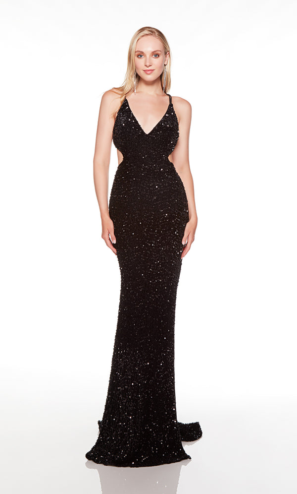 Formal Dress: 61333. Long, Scoop Neck, Straight, Strappy Back