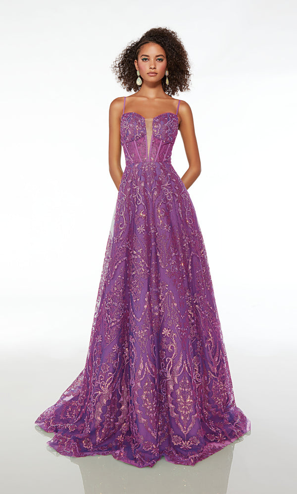 Alyce Paris 61381 Double Slit Lace-Up Dress 