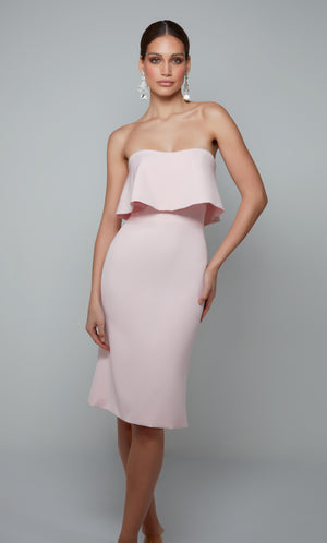 Women's ruffled strapless tube top dress in light pink. Color-SWATCH_70002__ROSEWATER
