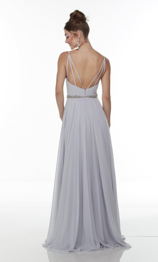 Formal Dress: 1732. Long Chiffon Dress, Plunging Neckline, Flowy