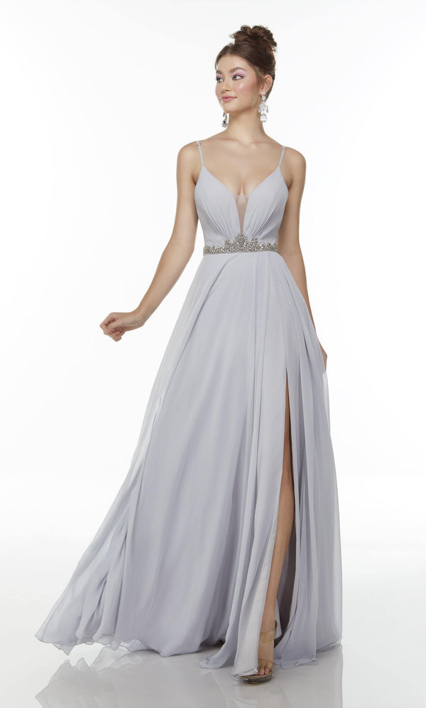 Formal Dress 1732. Long Chiffon Dress Plunging Neckline Flowy Alyce Paris