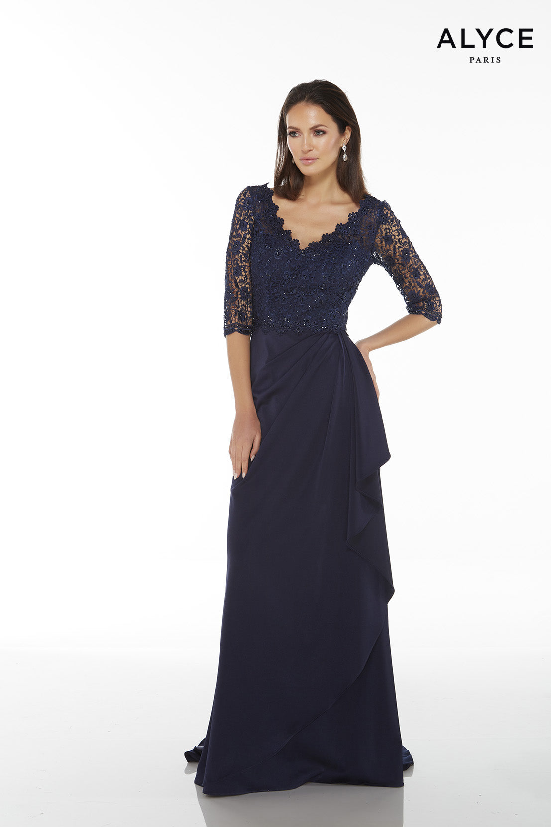 ALYCE Paris 27242 Special Occasion V-neck Lace Bodice, Half Sleeves  Dress