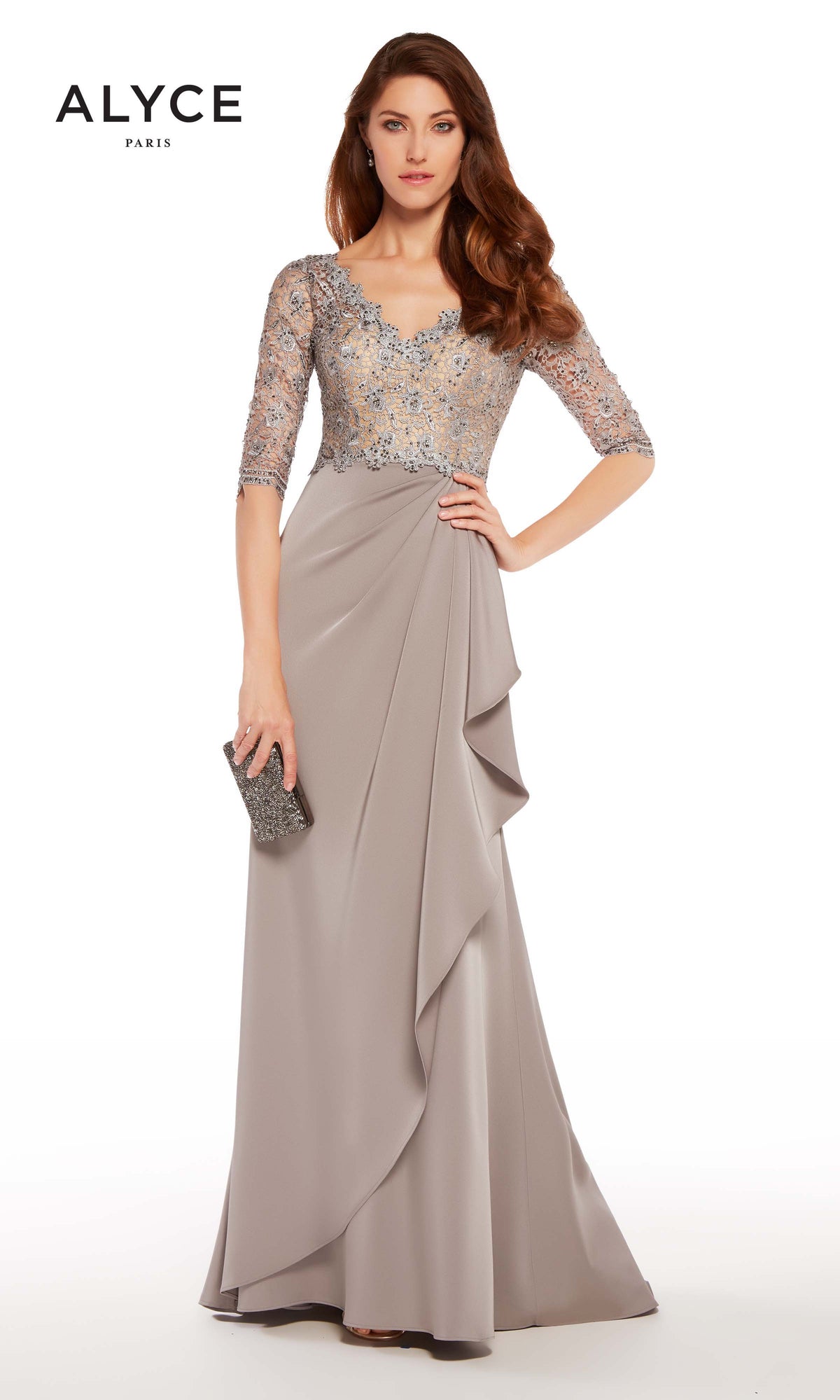 ALYCE Paris 27260 Special Occasion V-neck Ruched/draped Straight Dress