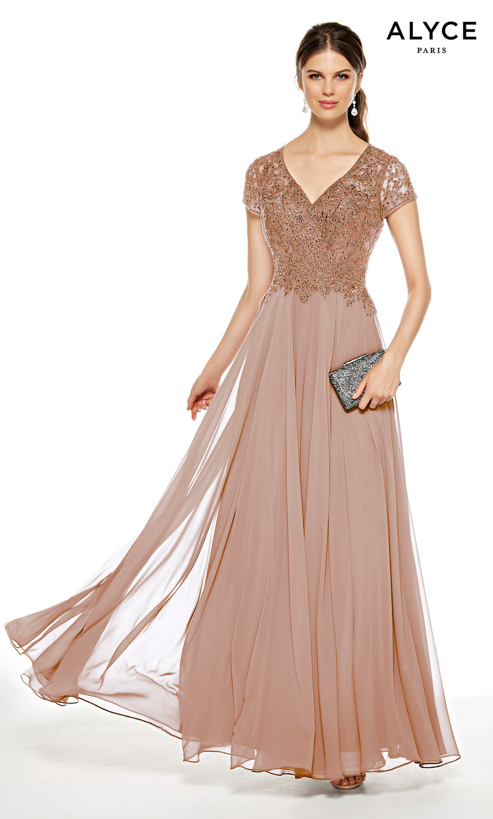 ALYCE Paris 27389 Special Occasion V-neck Embellished Flowy Dress