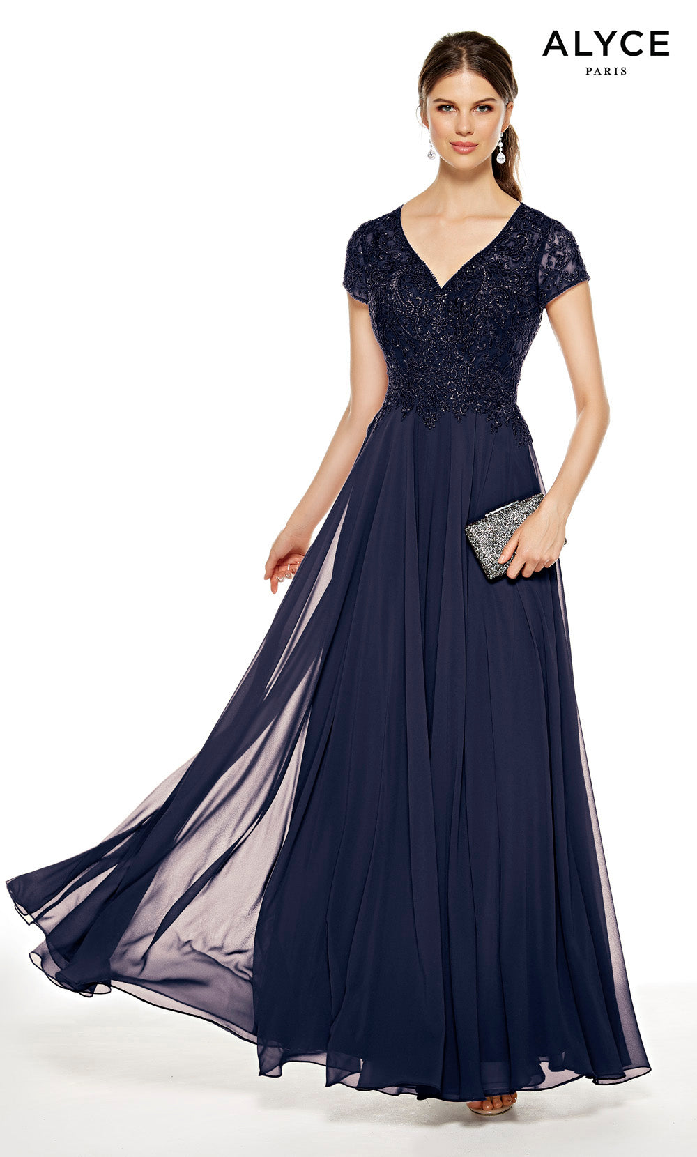 ALYCE Paris 27389 Special Occasion V-neck Embellished Flowy Dress