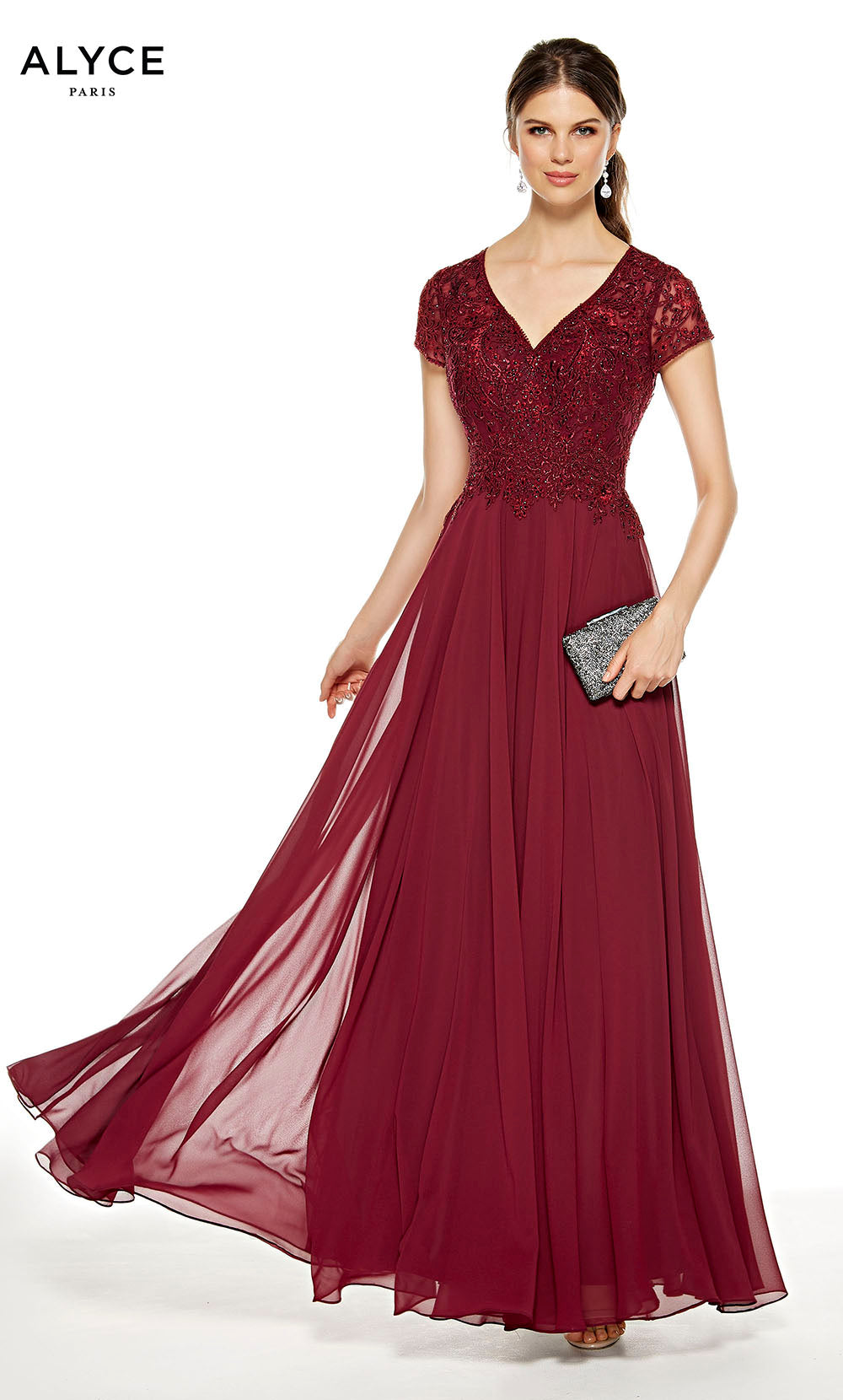 ALYCE Paris 27389 Special Occasion V-neck Embellished Flowy Dress