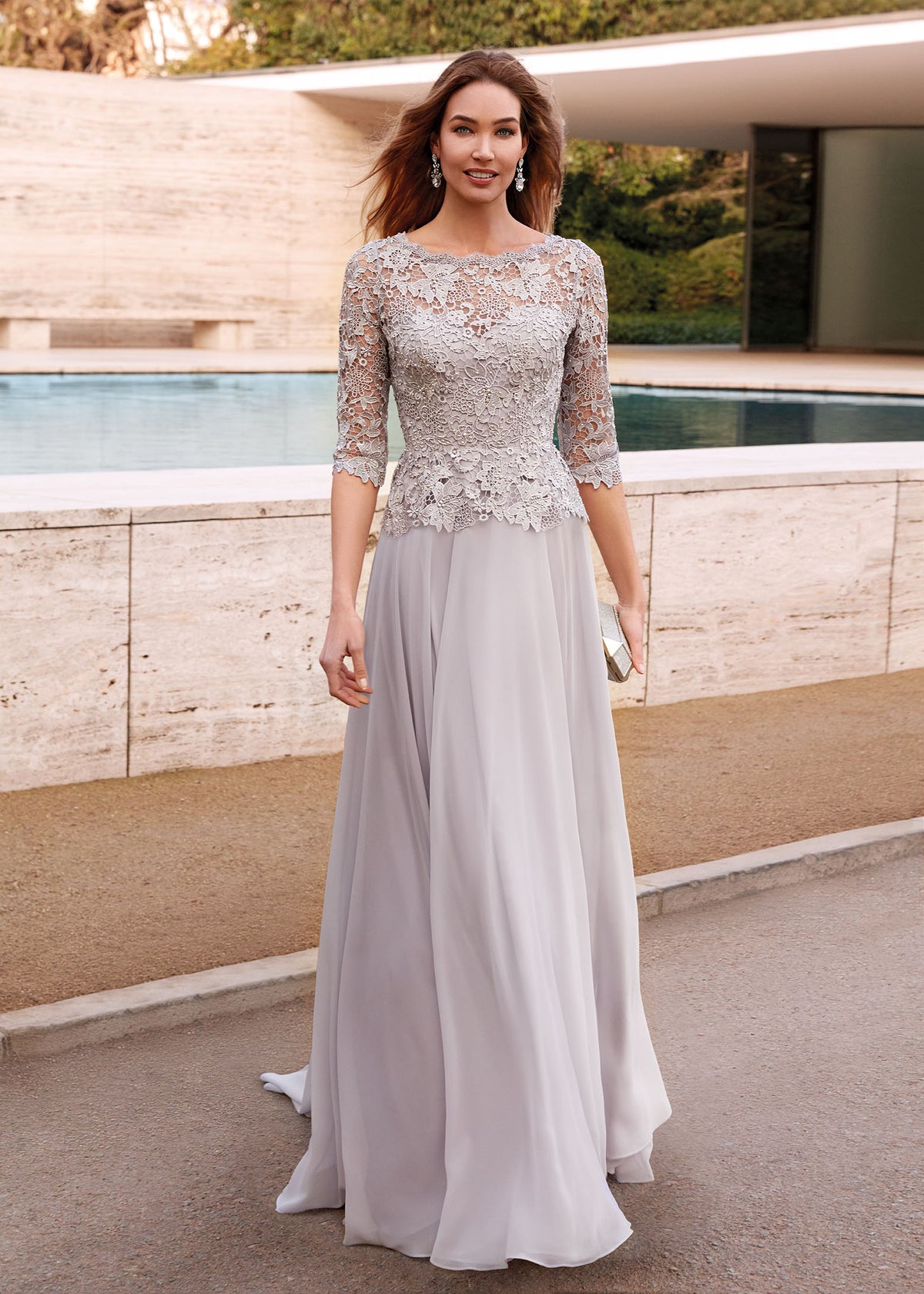 Formal Dress: 27470. Long Formal Dress, Illusion Neckline, Flowy