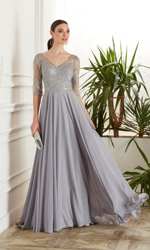 Formal Dress: 27475. Long Chiffon Dress, Illusion Neckline, Flowy