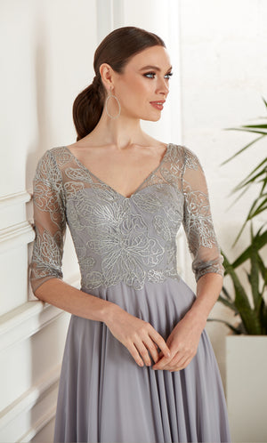 Formal Dress: 27475. Long Chiffon Dress, Illusion Neckline, Flowy