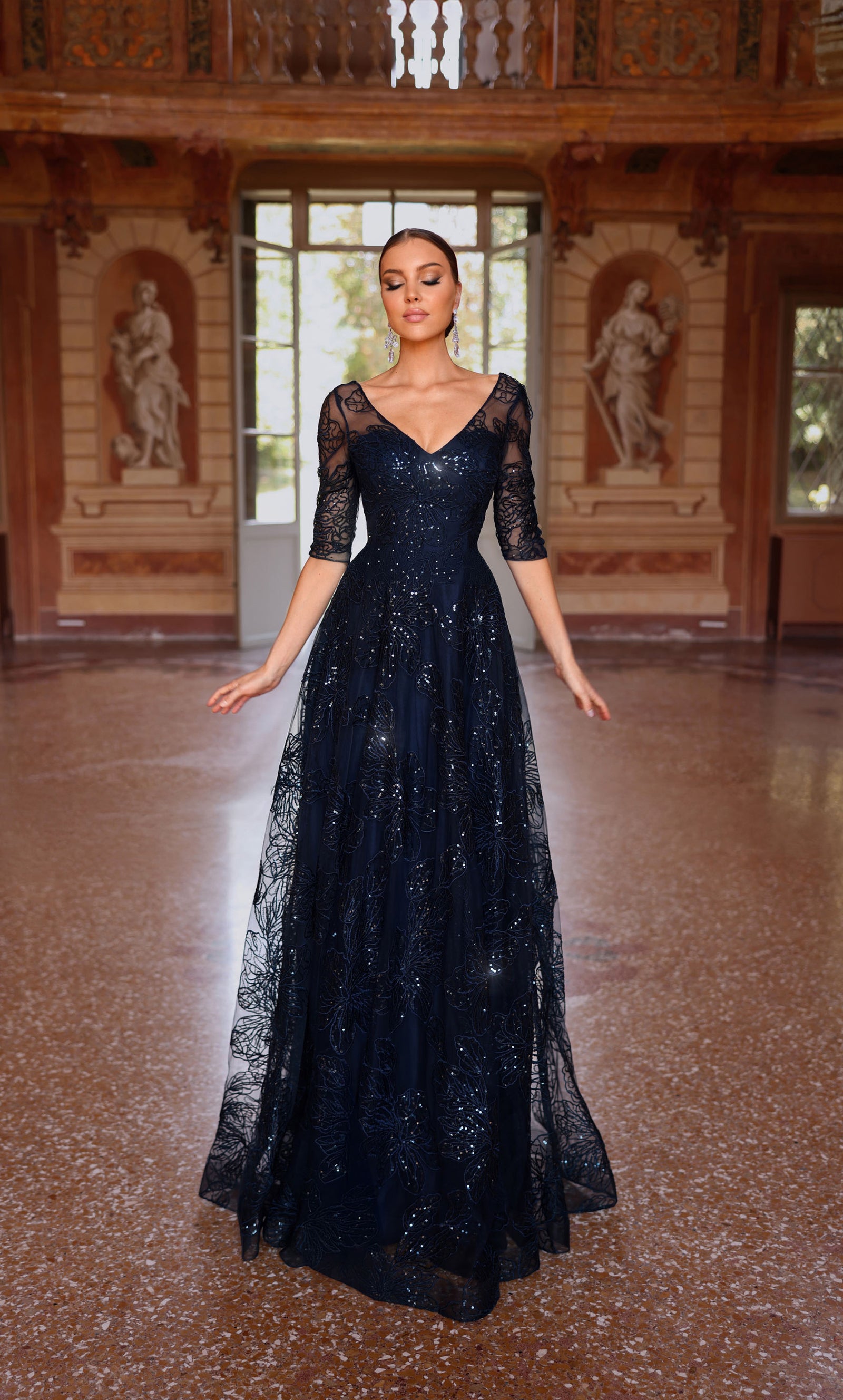 young mother of the bride dresses MGNY Madeline Gardner New York 72916 Long Formal Dress The 72916 3/4 Sleeve Crepe Mother of the Bride Dress by Madeline Gardner New York by MGNY combines elegance and sophistication High Split Young Mother of