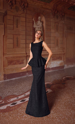 Formal Dress: 27579. Long, Scoop Neck, Straight, Closed Back