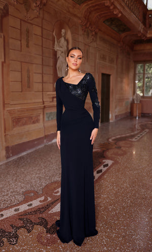 Formal Dress: 27675. Long, V-neck, Straight, Closed Back