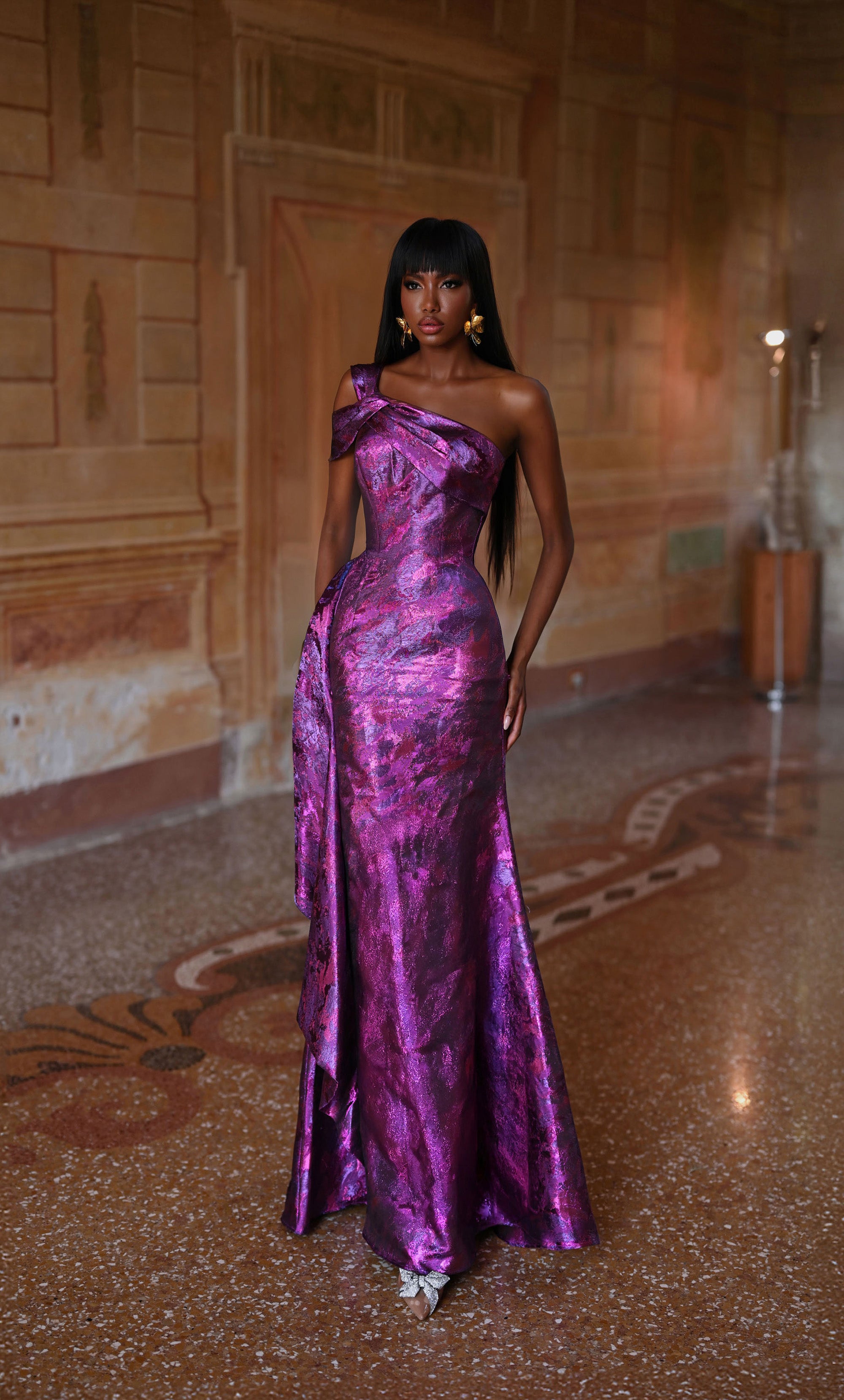 Formal Dress: 27701. Long, One Shoulder, Fit N Flare, Closed