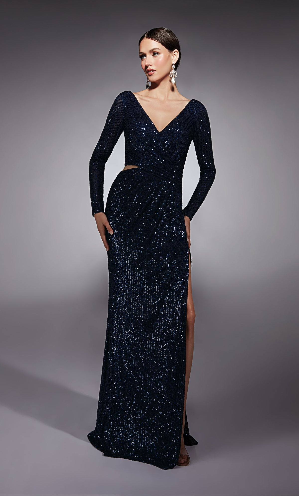 Formal Dress: 27741. Long, V-neck, Straight, V Shaped Back