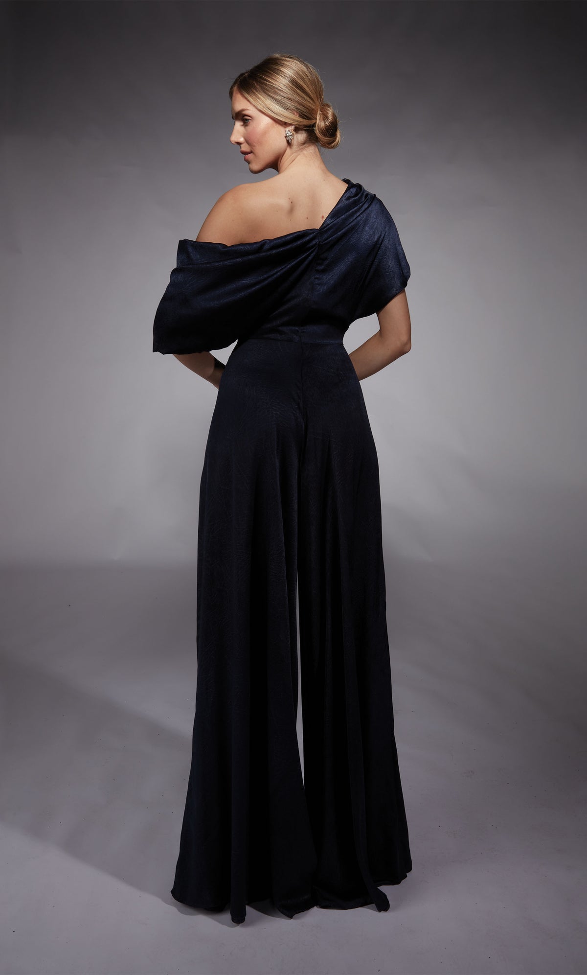 Formal Dress: 27743. Long, One Shoulder, Jumpsuit, Closed Back