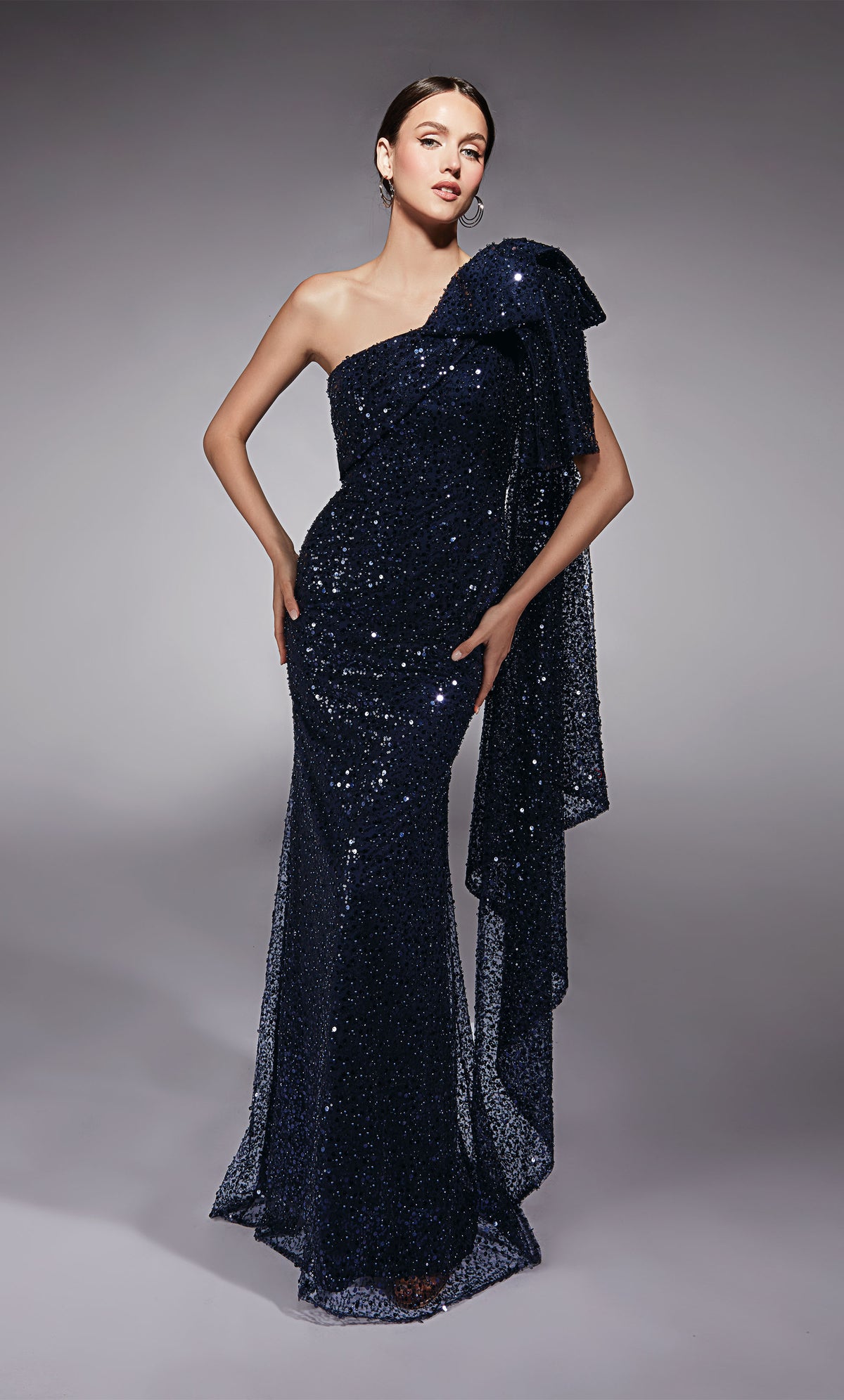 Formal Dress: 27771. Long, One Shoulder, Straight, Closed Back