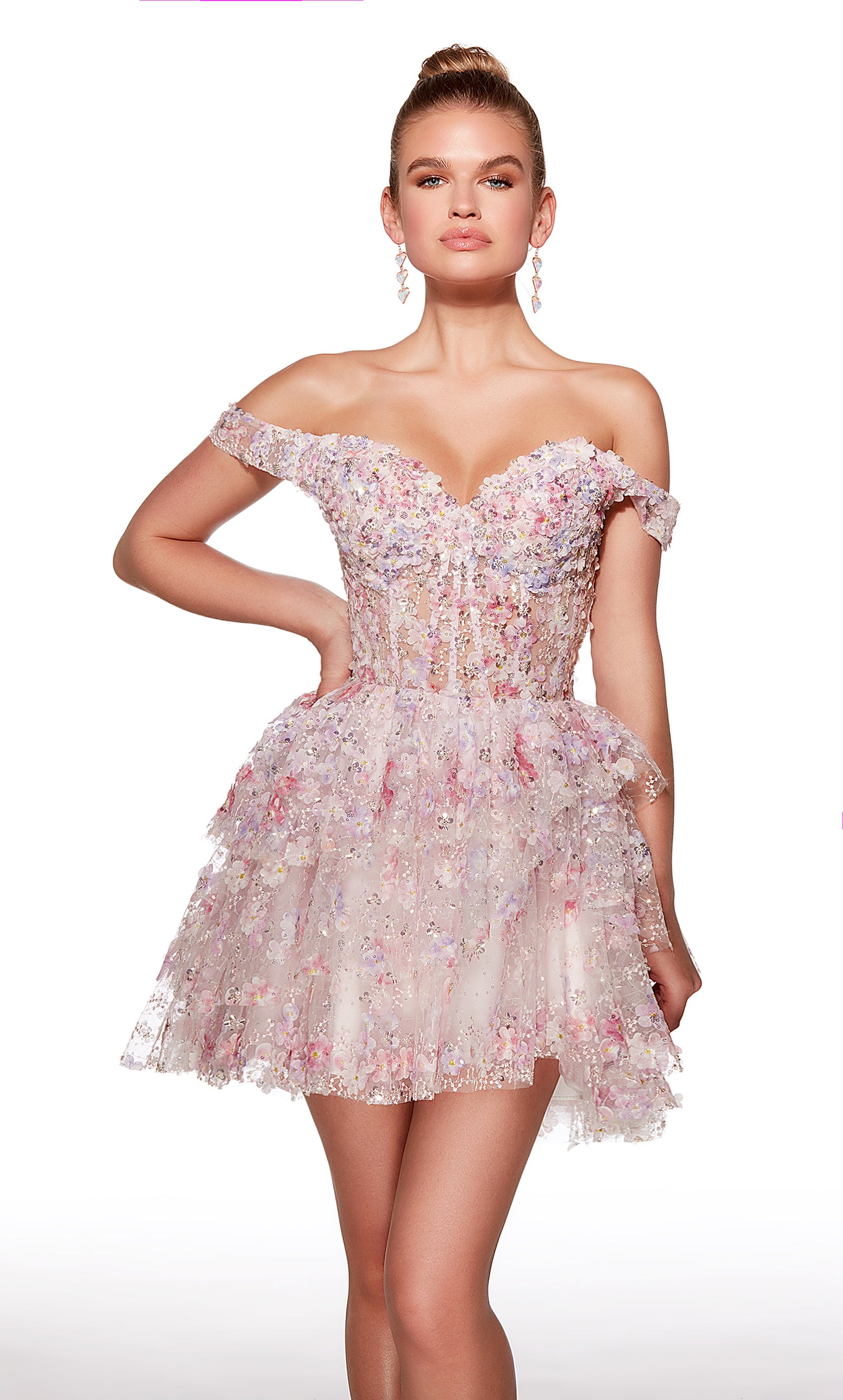 homecoming dress for petite A-line Off-the-shoulder Sparkly Cute Homecoming Dress Short Prom Dress –  SELINADRESS main image 1