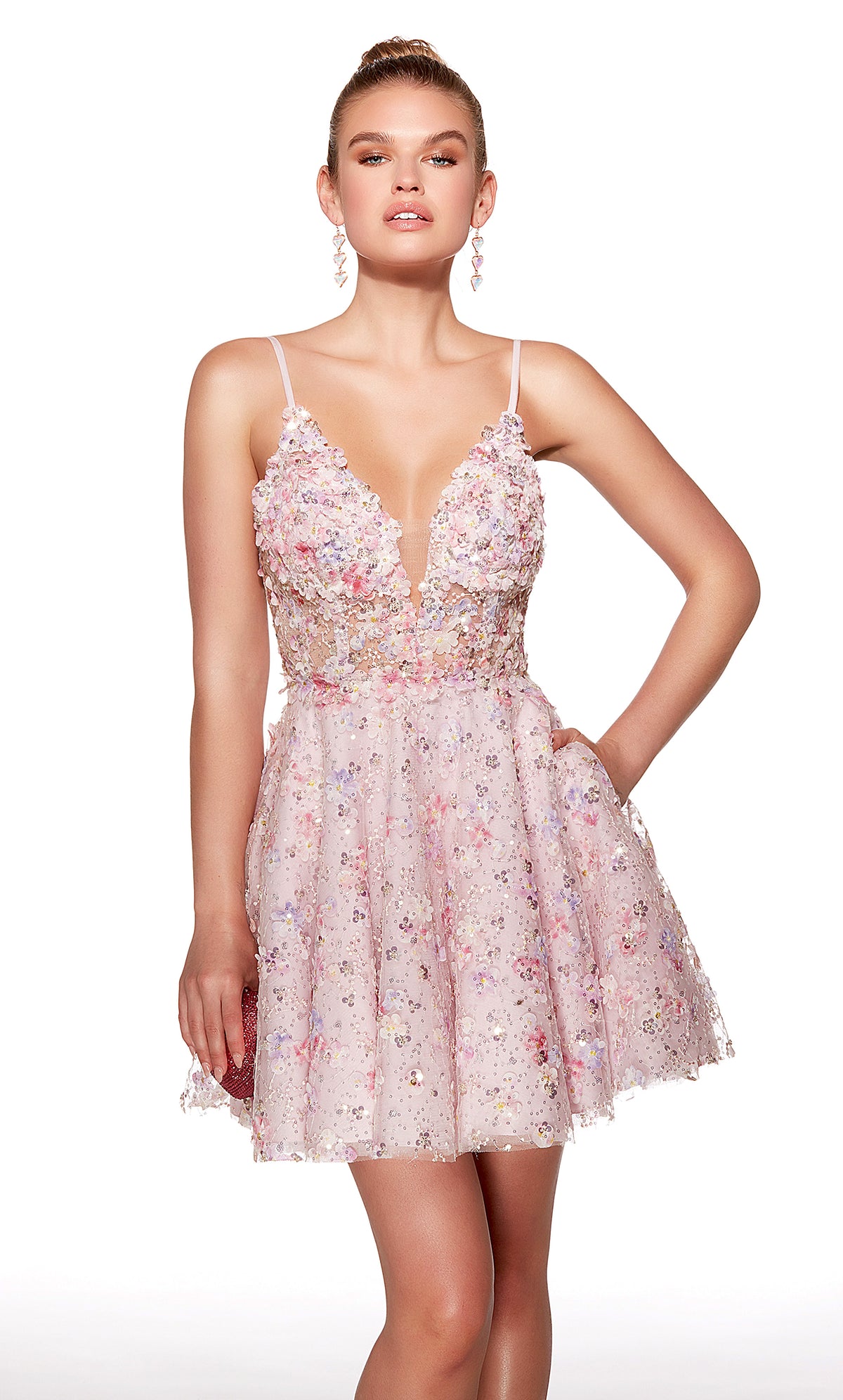 ALYCE Paris 30017 Homecoming Short Plunging Neckline Embellished A Line Dress