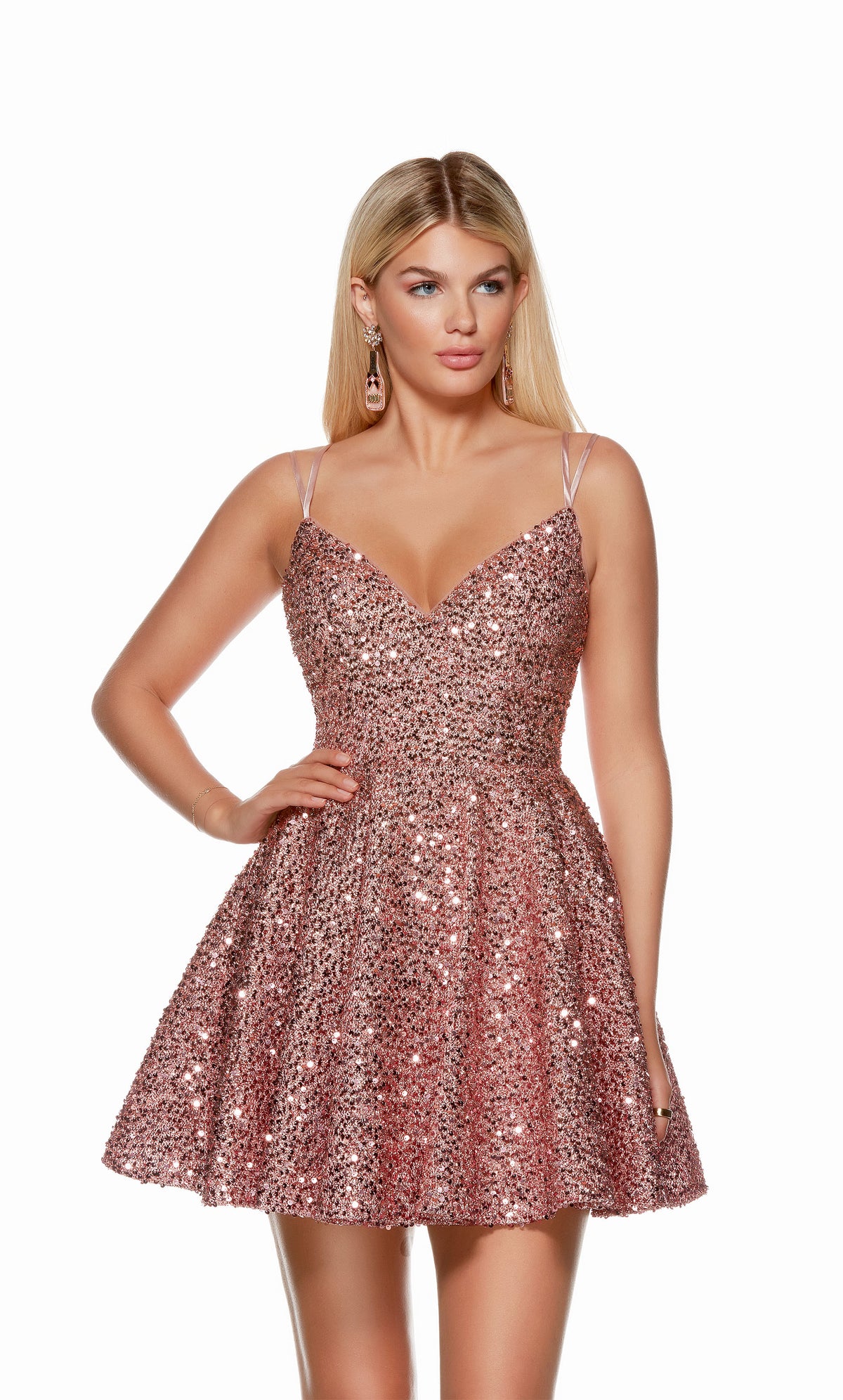 ALYCE Paris 3176 Party V-neck Embellished Fit N Flare Dress