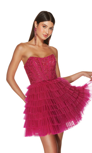 Formal Dress: 3767. Short, Strapless, A-line, Lace Up Back