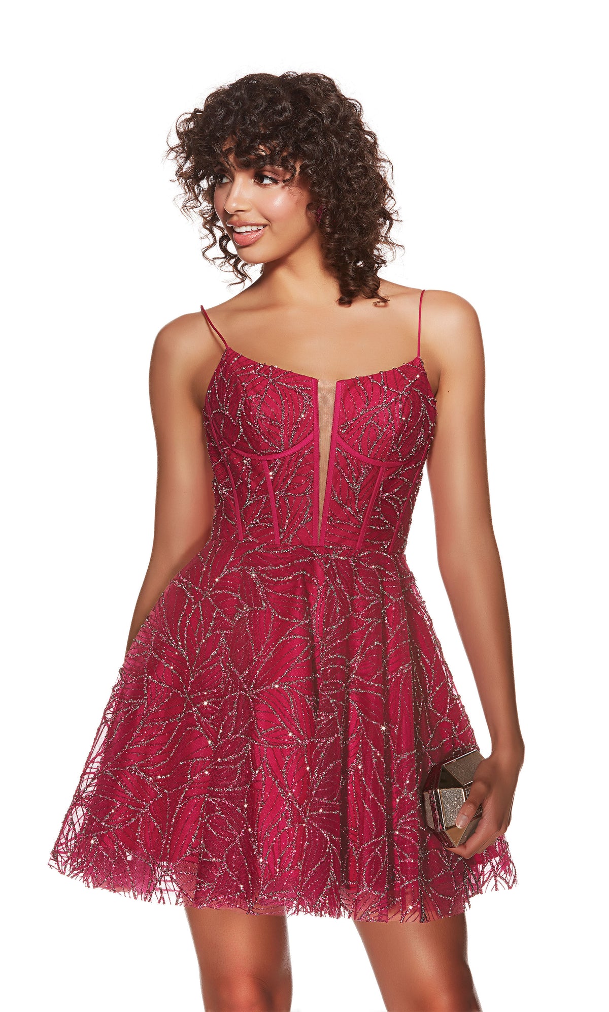Formal Dress: 3771. Short, Plunging Neckline, A-line