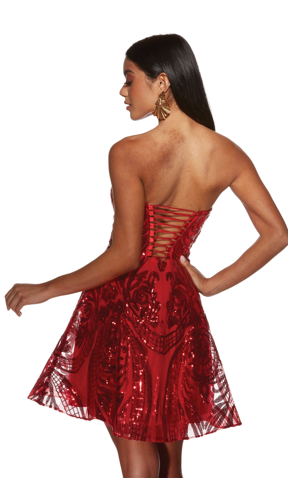 Formal Dress: 3773. Short, Strapless, A-line, Lace Up Back