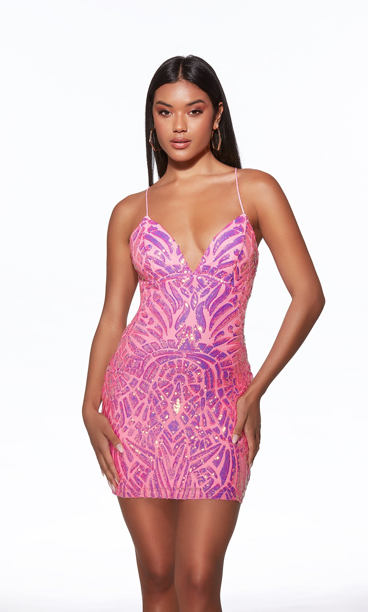 ALYCE Paris 40082 Homecoming Short Plunging Neckline Sexy Straight Dress