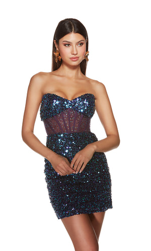 Formal Dress: 4908. Short, Strapless, Straight, Closed Back