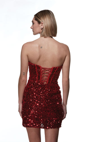 Formal Dress: 4909. Short, Strapless, Straight, Lace-up Back