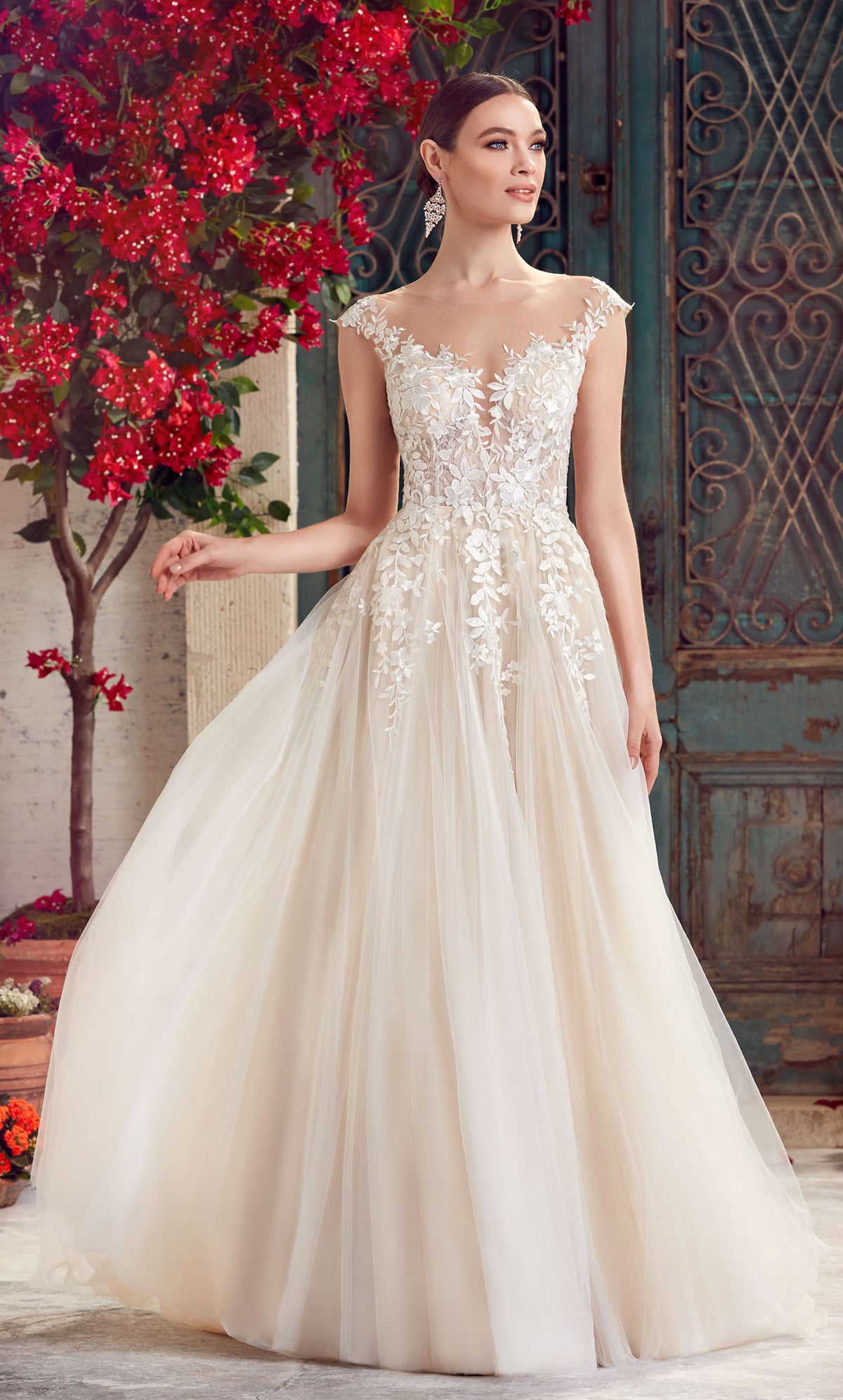 Wedding Dress: 5090. Long, Plunging Neckline, Medium Fullness