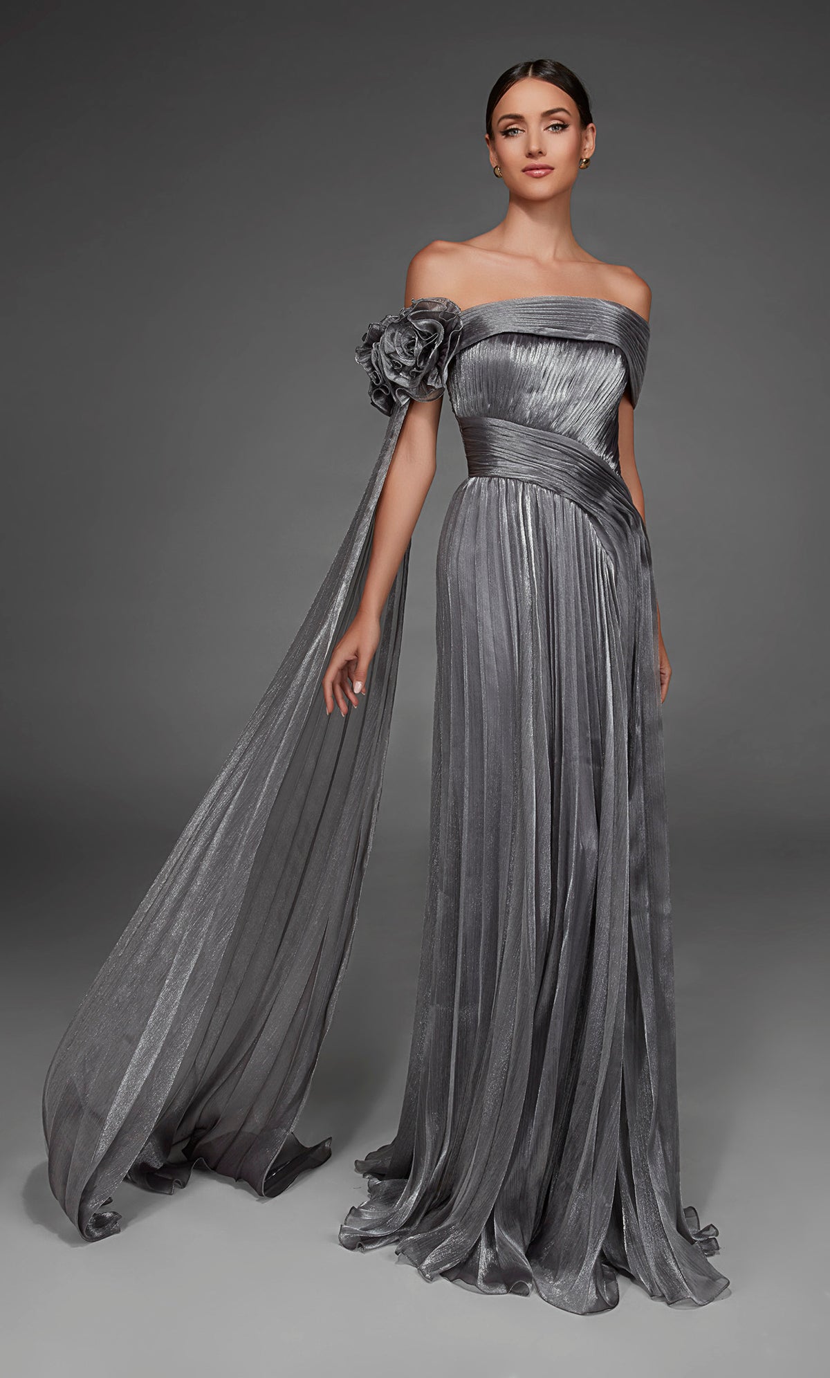 ALYCE Paris 55032 Off The Shoulder Neckline Ruched/draped A Line Dress