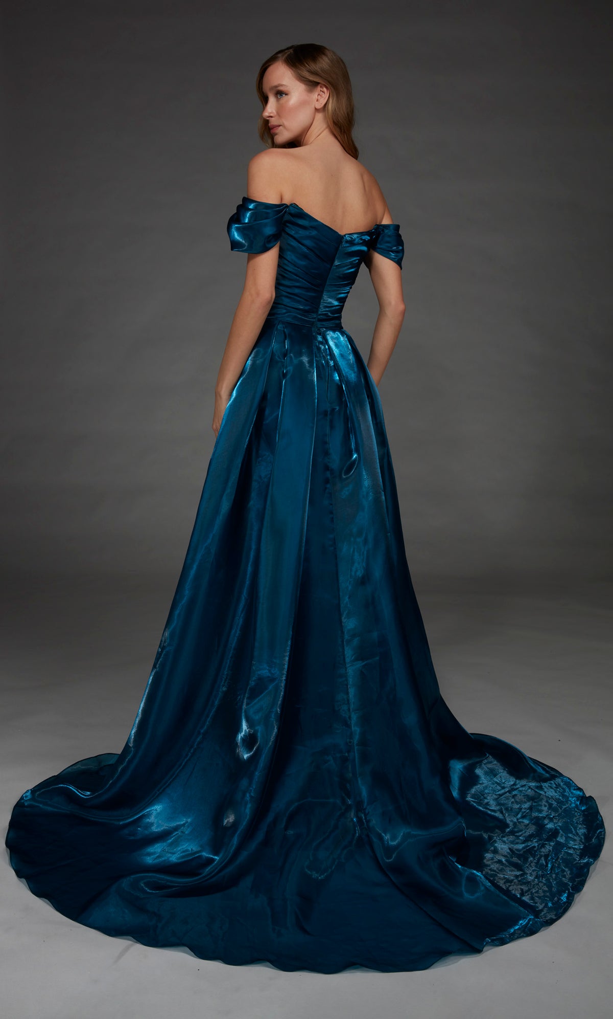 ALYCE Paris 55034 Off The Shoulder Neckline Ruched/draped A Line Dress