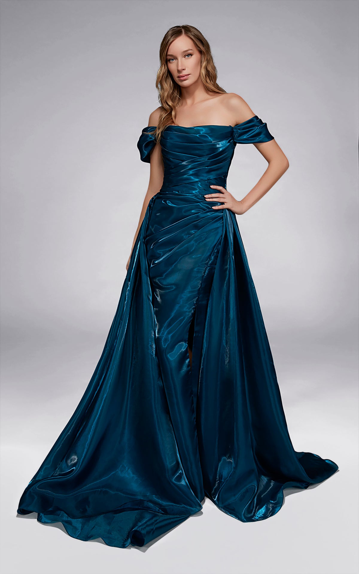 ALYCE Paris 55034 Off The Shoulder Neckline Ruched/draped A Line Dress