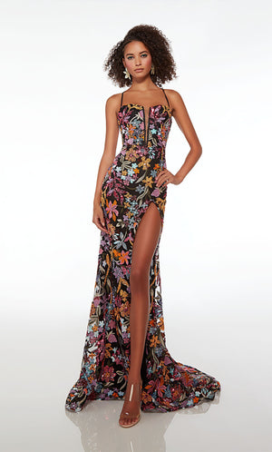 ALYCE Paris 61690 Alyce Long Plunging Neckline High Slit, Train  Dress