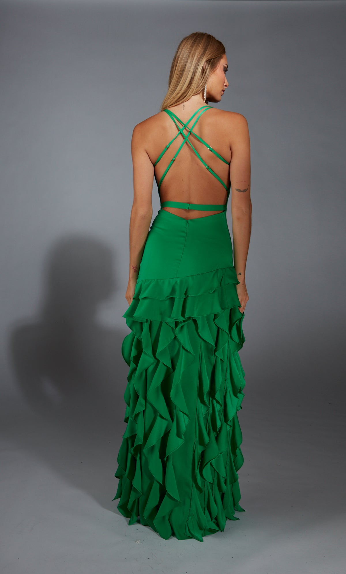 Formal Dress: 61737. Long, V-neck, Straight, Strappy Back