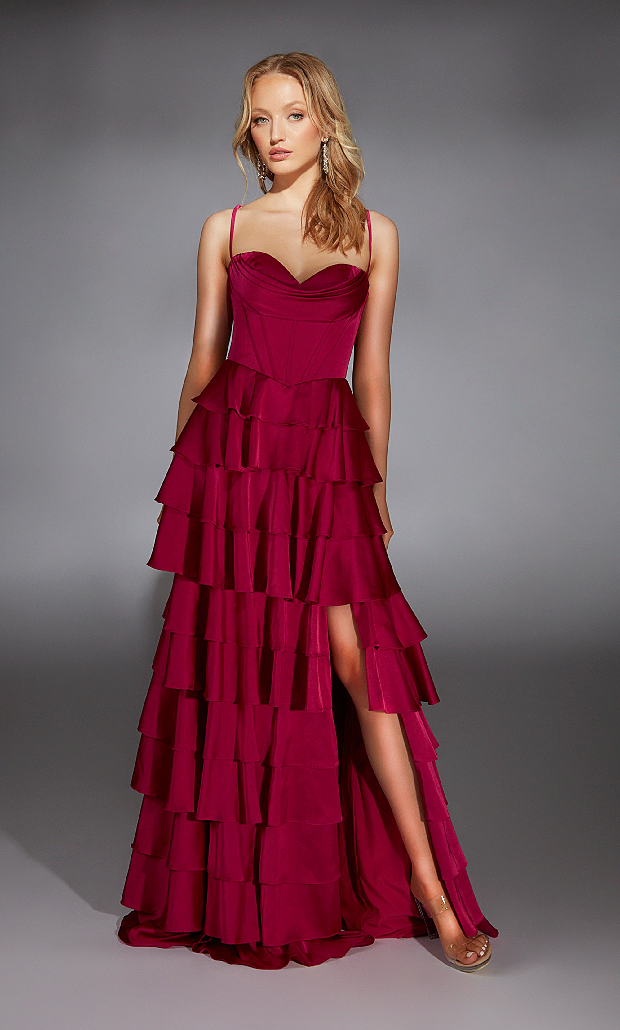 Formal Dress: 61738. Long, Cowl Neck, A Line, Lace Up Back Formal Dress: 61738. Long, Cowl Neck, A Line, Lace Up Back