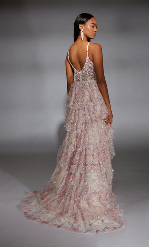 Formal Dress: 61745. Long, Plunging Neckline, A Line, V Shaped Back