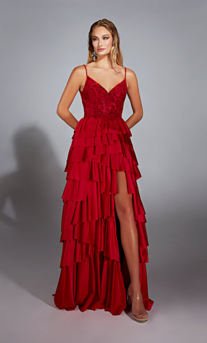 Formal Dress: 61756. Long, V-neck, A Line, V Shaped Back