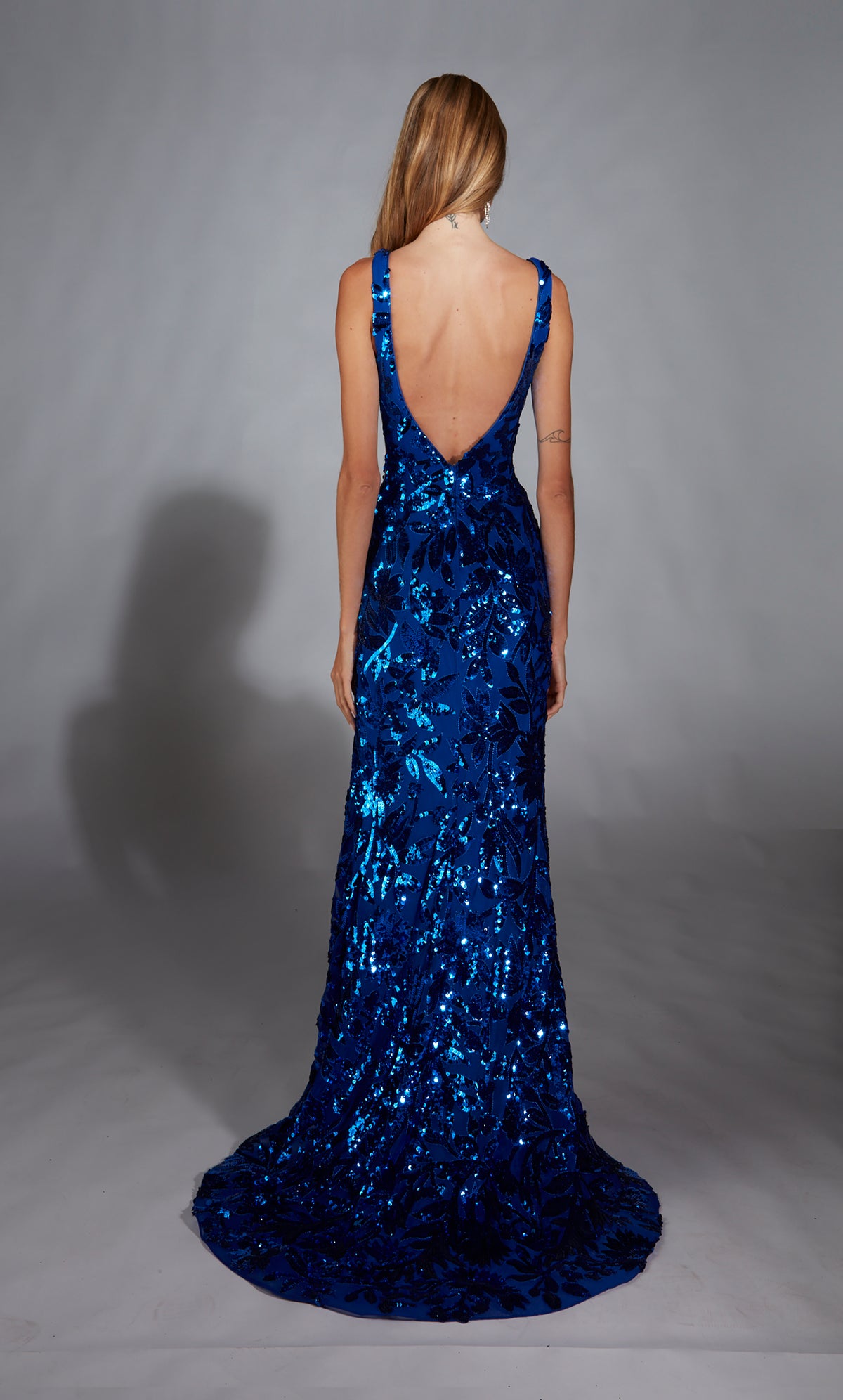 Formal Dress: 61761. Long, V-neck, Straight, V Shaped Back