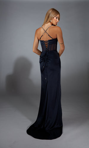 Formal Dress: 61766. Long, Plunging Neckline, Straight, Lace-up Back