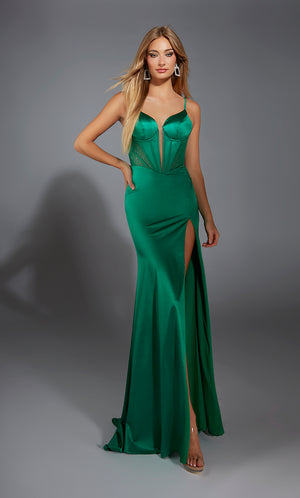 Formal Dress: 61791. Long, Plunging Neckline, Straight, Lace Up Back