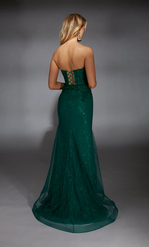 Formal Dress: 61793. Long, Plunging Neckline, Fit N Flare, Lace-up Back